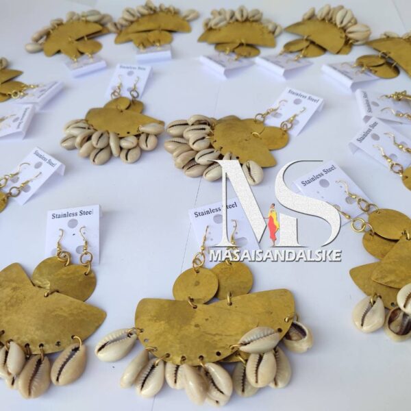 Wholesale Cowrie shell earrings , Brass and shell bulk earrings , dangle earrings , African brass earrings , shell earrings , cowry shell